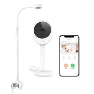 NETVUE Peekababy Baby Camera with Wireless Audio, Adjustable Crib Mount Monitor, Works via 2.4GHz Wi-Fi for Wide Coverage & Stable Connection, Smart App, Two-Way Talk, No Screen (White)