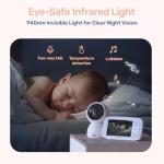 jeeber 1080P WiFi Baby Monitor with Camera and Audio, Pan-Tilt-Zoom Video Camera, 4'' IPS Screen, HD Night Vision, Motion & Cry Detection, 360° View, Temperature Sensor, Feeding Reminder, Lullabies