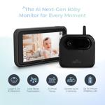 Tiny Traveler Ai Smart Wireless Baby Car Monitor with Power Bank - AI-Powered Safety Alerts: Cry/Laugh/Stand Detection, Virtual Fence, Long Range 1000ft Night Vision Lullabies Night Light - Black