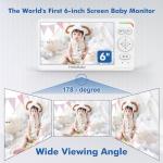 HelloBaby Baby Monitor 6" World First IPS Screen 30H Battery, Secure No WiFi, Pan Tilt Video Camera with Night Vision, VOX, 2-Way Talk, 1000ft, Portable Video Audio Monitor Ideal for Mom, Elderly, Pet