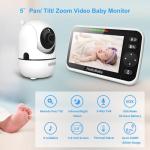 HelloBaby No WiFi Baby Monitor 5" Screen 30-Hour Battery Pan-Tilt-Zoom Video Upgrade with Camera and Audio, Night Vision, VOX, 2-Way Talk, 8 Lullabies and 1000ft Range, HB6550