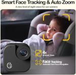 Ellie Baby Car Monitor, 2K UHD Backseat Monitor with Color Night Vision, Face Tracking, Dual Display for 2 Kids, Wide View Car Baby Camera, Smart Video Capture & App Control