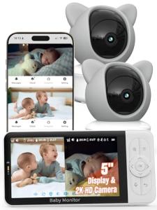 iFamily WiFi Baby Monitor with App – Smartphone Baby Monitor with 5" HD Monitor & 2K Camera, Night Vision, 2-Way Talk, Motion Tracking&Alerts, Temp Sensor, Lullabies,Secure WiFi Lock