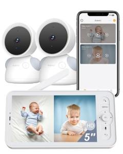 ARENTI Baby Monitor with 2 Cameras, 2K/3MP WiFi 6 Camera and Audio, 5-inch Wireless Screen, Smartphone App, Super Night Vision, Crying Detection, Auto Tracking, Temp&Humidity Sensor (D3 Set)