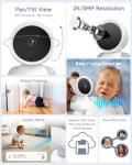 ARENTI Baby Monitor with 2 Cameras, 2K/3MP WiFi 6 Camera and Audio, 5-inch Wireless Screen, Smartphone App, Super Night Vision, Crying Detection, Auto Tracking, Temp&Humidity Sensor (D3 Set)