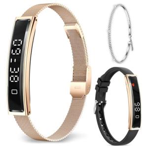 Smart Bracelet for Women Men, Slim Fitness Tracker Smart Wristband with Heart Rate/Blood Oxygen/Sleep Monitor/Pedometer,12 Sports Activity Tracker, Smart watch for Android iPhone,2 Bands,Rosegold
