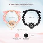 TOTWOO Long Distance Touch Bracelets for Couples, Smart Light up & Vibration for Love Couples Healing Stone Bracelet | Long Distance Relationship Gifts for Girlfriend Bluetooth Pairing Jewelry