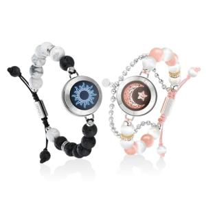 TOTWOO Long Distance Touch Bracelets for Couples, Smart Light up & Vibration for Love Couples Healing Stone Bracelet | Long Distance Relationship Gifts for Girlfriend Bluetooth Pairing Jewelry
