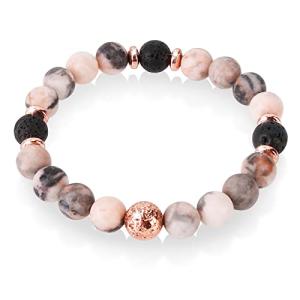 ARCUAT Healing Bracelet for Women, Anxiety Stress Relief Lava Rock Essential Oil Pink Crystal Stone Beaded Bracelet, Calming Spiritual Mood Rose Quartz Bead Stretch Bracelets (8mm Beads)
