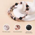 ARCUAT Healing Bracelet for Women, Anxiety Stress Relief Lava Rock Essential Oil Pink Crystal Stone Beaded Bracelet, Calming Spiritual Mood Rose Quartz Bead Stretch Bracelets (8mm Beads)