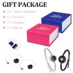 Long Long Distance Touch Bracelets,Vibration & Light up Couples Bracelets, Remote Smart Matching Couples Black silver Bracelet for Couples Long Distance Relationship Girlfriend Boyfriend Xmas Gifts