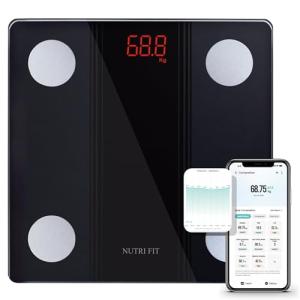 NUTRI FIT Bathroom Scale Smart Digital Bluetooth Scales for Body Weight, Body Fat, BMI Body Composition Analyzer Weighing Scale with High Precision Measurements Sync APP Heavy Duty 330lbs