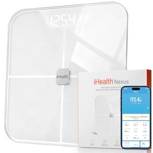 iHealth Nexus Smart Scale for Body Weight Bluetooth, Digital Bathroom Scale Body Fat and Muscle, Body Composition Monitor Health Analyzer for BMI Compatible for iOS & Android Accurate to 0.1lb-White