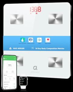 arboleaf Smart Scale for Body Weight and Fat, Bluetooth Digital Bathroom Scale, Body Composition Analyzer with App, 14 Metrics Include BMI, 400lb Capacity(White)