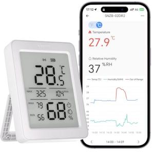 SONOFF AirGuard TH, Indoor Smart Zigbee Temperature and Humidity Sensor, 3.6'' LCD Display, App Monitoring with Charts, Notification Alerts, Data Export, Remote Data Display