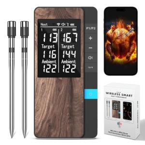 PRAVETTE Wireless Meat Thermometer-Multi Sensors Digital Food Thermometer with Ultra-Thin Probes, Accuracy Smart Bluetooth Meat Thermometer for Steak, BBQ, Oven, Grill, Smoker,Recipes in App & Host