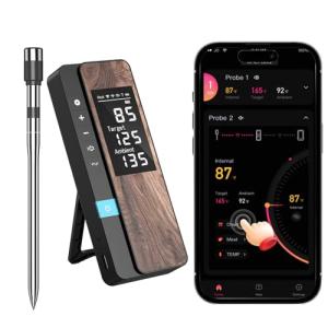 AI Smart Wireless Meat Thermometer, 10X Enhanced Signal and Stability, with High-Accuracy Sensors, Standalone Display Base, Instant Read LCD & App Control for Kitchen,BBQ,Oven,Grill,Air Fryer