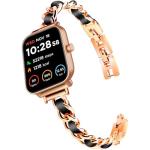 Slim Gold Bands Women Feminine Elegant Compatible with IDW13,IDW16,IDW19,IDW17 Smartwatch Band , Adjustable Metal Chain Bracelet Strap with Leather for Fitpolo/Woneligo W3 Smartwatch (Rosegold, 22mm size Band)