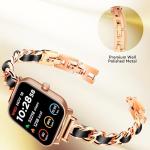 Slim Gold Bands Women Feminine Elegant Compatible with IDW13,IDW16,IDW19,IDW17 Smartwatch Band , Adjustable Metal Chain Bracelet Strap with Leather for Fitpolo/Woneligo W3 Smartwatch (Rosegold, 22mm size Band)