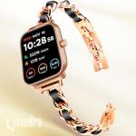 Slim Gold Bands Women Feminine Elegant Compatible with IDW13,IDW16,IDW19,IDW17 Smartwatch Band , Adjustable Metal Chain Bracelet Strap with Leather for Fitpolo/Woneligo W3 Smartwatch (Rosegold, 22mm size Band)