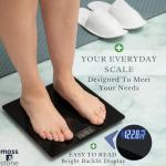 Moss & Stone Black Digital Bathroom Scale for Body Weight, Smart Step-On Technology, Backlit LCD Display, High Accuracy Weight Scale 400lb/180kg, Glass Slim Design, Auto On/Off, Home Use