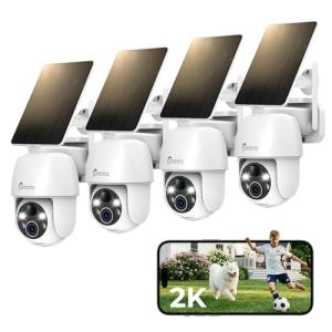 CAMSTRO 4pcs Solar Security Cameras Wireless Outdoor, 2K WiFi 6 Battery Cameras System, 360°View, PIR/AI Motion Detection, Color Night Vision, 2-Way Talk, IP66, Alexa/Google Assistant, No Monthly Fee