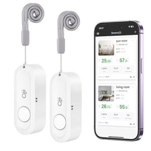 ORIA Wireless Thermometer Hygrometer, Bluetooth Humidity Temperature Sensor, Upgraded Indoor Outdoor Hygrometer Thermometer with Smart App, Data Record/Export and Alert for Home Office Greenhouse