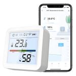 WiFi Hygrometer Thermometer, Indoor Tuya Wireless Smart Temperature and Humidity Sensor Backlight LCD Screen Thermometer Monitor with App Control, Compatible with Alexa, Google Home (White)