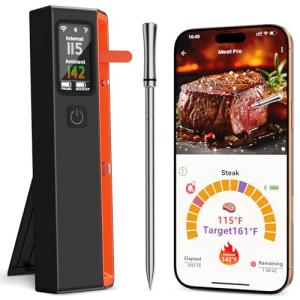 PROGRACE Smart Bluetooth Wireless Meat Thermometer: Standalone Base, WiFi Unlimited Range, 6 Sensors with NIST Certified Accuracy, for iOS and Android, for Kitchen, BBQ, Grill, Oven, Smoker