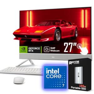 Dell Inspiron 7730 All in One Desktop Computer, 27" FHD Touchscreen, Inte Core 7 150U(>i7-14700, 5.40 GHz), GeForce MX570A Graphics, WiFi 6E, Keyboard&Mouse, Windows 11 Pro, White(64GB RAM | 2TB SSD)