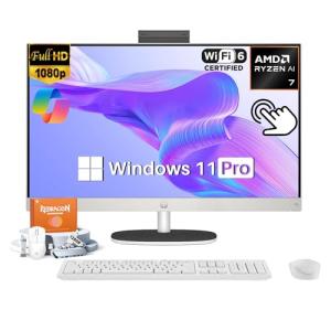 HP 27" All-in-One Touchscreen Desktop Computer PC, AMD Ryzen AI 7 350(up to 5.0 GHz), 64GB DDR5-5600MHz, 4TB SSD, FHD IPS Display, Windows 11 Pro, BT 5.4, KB & Mouse, Accessories