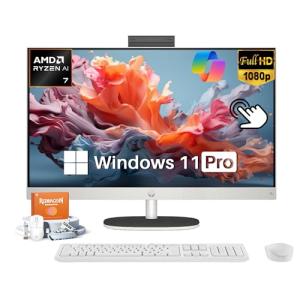 HP 27" All-in-One Touchscreen Desktop Computer, AMD Ryzen AI 7 350, 64GB DDR5-5600 MHz, 4TB SSD, FHD IPS 250Nits Display, Windows 11 Pro, Copilot AI, Private Cam, BT 5.4, KB & Mouse, Accessories