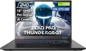 Thunderobot Zero 18 Pro 5090 Gaming Laptop, 18" QHD+ 240Hz 2.5K Hummingbird Display, Core Ultra 9 275HX, GeForce RTX 5090, 64GB DDR5, 8TB SSD, Per-Key RGB, FHD IR Camera, Wi-Fi 6E, Win 11 Home