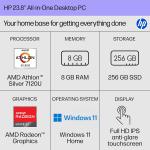 HP 23.8" Touch All-in-One Desktop AMD Athlon Silver 7120U 16GB RAM 256GB SSD