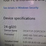 HP All-in-One 24”, 8GB Ram, 1TB, WiFi, AMD 2.20 GHz, Win 10