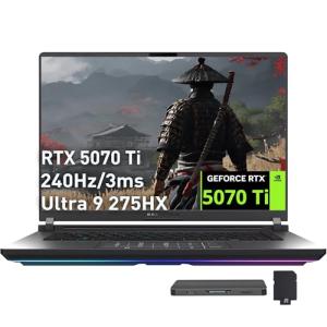 ASUS ROG Strix G16 16" 2.5K 240Hz Gaming Laptop, Intel Ultra 9 275HX, GeForce RTX 5070 Ti 12GB, 64GB DDR5, 5TB Storage (4TB SSD+1TB Docking Station), RGB Backlit Keyboard, Wi-Fi 7, Win 11 Pro, Gray