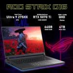 ASUS ROG Strix G16 16" 2.5K 240Hz Gaming Laptop, Intel Ultra 9 275HX, GeForce RTX 5070 Ti 12GB, 64GB DDR5, 5TB Storage (4TB SSD+1TB Docking Station), RGB Backlit Keyboard, Wi-Fi 7, Win 11 Pro, Gray