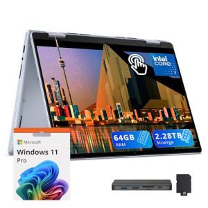 Dell Inspiron 14 2-in-1 Laptop, 14" WUXGA Touch Display, Intel 7 150U, 64GB DDR5, 2.28TB Storage(2TB SSD+288GB Docking Station Set), Backlit Keyboard, Fingerprint Reader, Wi-Fi 6E, Win 11 Pro, Blue