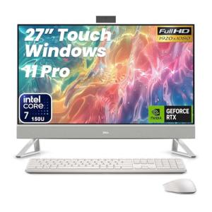 Dell 27" All-in-One Desktop Computer - 27" FHD Touchscreen, Intel 10-Core 7-150U (Up to 5.4GHz), NVIDIA GeForce MX570A, 64GB RAM, 2TB SSD, Windows 11 Pro, Wi-Fi 6E, Wireless KB & Mouse (White)