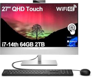 2026 HP EliteOne 870 G9 27" QHD Touchscreen All-in-One Desktop (Intel 20-Core i7-14700, 64GB DDR5, 2TB SSD) AIO Business Computer, BO Audio, 5MP Webcam, DisplayPort, Wi-Fi, Wolf Security, Win 11 Pro