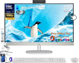 HP 27 All-in-One Desktop Computer, 27" FHD Touchscreen, Intel Ultra 7-155U(12-core), 64 GB DDR5, 2 TB SSD, Adjustable Angle, WiFi 6, Windows 11 Pro & Microsoft Office License, with Bonus Accessories