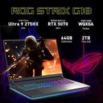 ASUS ROG Strix G18 18" WQXGA 240Hz Gaming Laptop, GeForce RTX 5070 8GB, Intel Ultra 9 275HX, 64GB DDR5, 3TB Storage (2TB SSD + 1TB Docking Station Set), Backlit Keyboard, IR Camera, Win 11, Gray