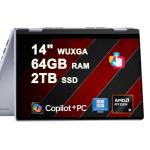 Dell Inspiron 14 7445 2-in-1 Laptop 14" WUXGA Comfortview Touch AMD 6-core Ryzen 5 8640HS (>i7-1355U) 64GB DDR5 2TB SSD Backlit for Designer Business Professional Work Win11Pro