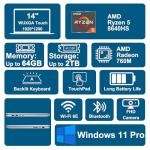 Dell Inspiron 14 7445 2-in-1 Laptop 14" WUXGA Comfortview Touch AMD 6-core Ryzen 5 8640HS (>i7-1355U) 64GB DDR5 2TB SSD Backlit for Designer Business Professional Work Win11Pro