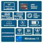 Dell Inspiron 14 7445 2-in-1 Laptop 14" WUXGA Comfortview Touchscreen AMD 6-core Ryzen 5 8640HS (>i7-1355U) 64GB RAM 2TB SSD Backlit for Creator Business Professional Work Win11