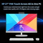 HP 27 Touch Screen All-in-One Desktop Computer PC, 64GB DDR5 RAM, 2TB SSD, Intel 12 Core Ultra 7 155U, FHD IPS Touchscreen, Wireless KB&Mouse, Win 11 Pro, 1080p Camera, Accessories