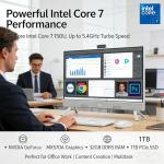 Dell All-in-One 27" Desktop - 27 inch FHD Touchscreen, Intel Core 7 150U (Up to 5.4GHz), NVIDIA GeForce MX570A, 32GB DDR5 RAM, 1TB SSD, Windows 11 Pro for Office & Home Work - White