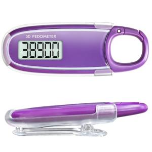 Purple 3D Pedometer with Clip and Carabiner