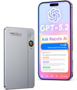 RECOLX AI Voice Recorder with GPT-5.2 Analysis