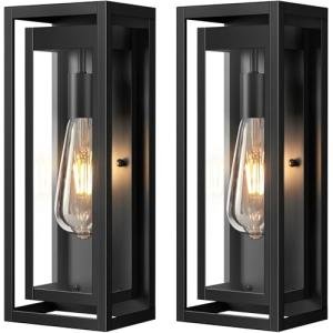 Slypadan 15" Matte Black Outdoor Wall Lights, 2 Pack
